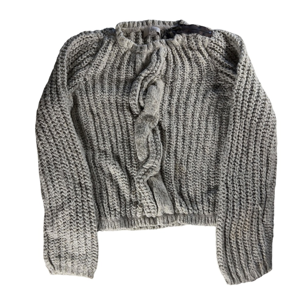 Loft Sweater Women's Size XL Oatmeal Beige Cable Knit Shoulder Zip
